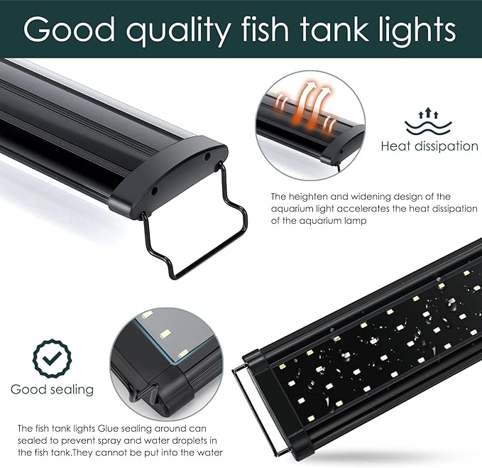 AQQA Aquarium Light,Full Spectrum LED Fish Tank Lights,12"-54" Adjustable Multi-Color White Blue Red Green LEDs with Extendable Brackets,14W-31W for Freshwater Plants (31W (48"-54"))
