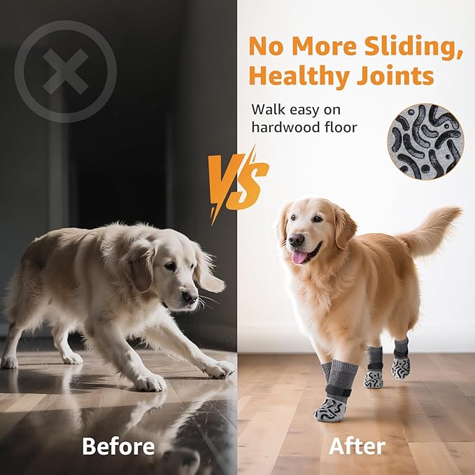 Double Sides Non-Slip Dog Socks to Prevent Licking Paws - Strong Traction for Hardwood Floors, Senior Dogs, Paw Protector, Dog Socks with Grippers X-Small