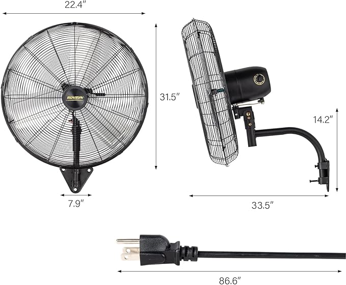 ROVSUN 30" Wall Mounted Fan, High Velocity Industrial Wall Fan with Wide Angle Oscillating, Commercial Ventilation Use, Suit for Garage, Shop, Greenhouse, Gym, UL Listed, 2-Pack