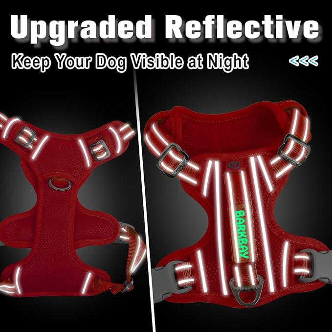BARKBAY Dog Harness No Pull with ID Tag Pocket - Heavy Duty, Reflective, Easy Control for Large Dogs(Red,S)