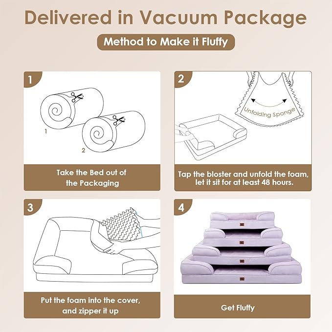 EHEYCIGA Orthopedic Dog Bed for Small Dogs, Waterproof Memory Foam Small Pet Beds with Sides, Non-Slip Bottom and Egg-Crate Foam Medium Dog Couch Bed with Washable Removable Cover, Lilac
