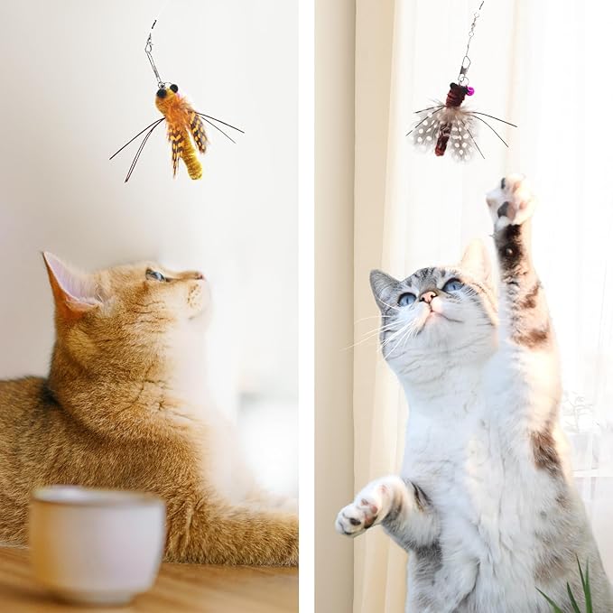 SONGWAY Insect Cat Toys with Feather - 6 Pieces Cat Insect Feather Toy Refills, Teaser Wand Attachments, Interactive Toys for Indoor Cats Kittens