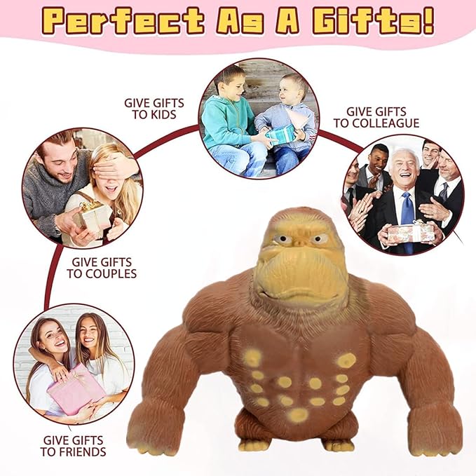 Stretchy Glue-Sand Filled Rubber Gorilla, Latex Gorilla Soft Decompression Doll Toy,Squishy Monkey Toy, Animal High-Elastic Stretchable, Decompression Toy for Adults and Children (Gorilla-S)