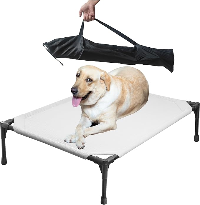 Soft Mesh Elevated Pet Bed for Large Medium Dogs Outdoor Resting Cot with Water-Resistant, Air-Permeable, Cooling and Anti-Skid Portable Dog Bed, Up to 80 lbs,33.3" L x 25.2" W x 6.9" H, Gray