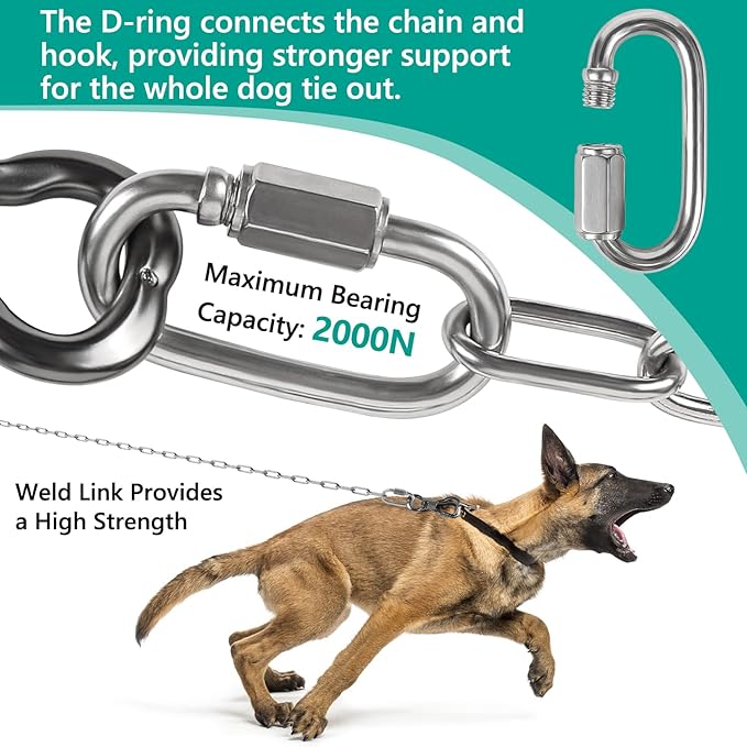Tresbro Heavy Duty Dog Chains for Outside, 30FT Stainless Steel Tie Out Cable with Swivel Hook for Small Medium Dogs, Metal Chew Proof Pet Runner Chain Leash Lead for Outdoor Camping Hiking Yard, 3MM