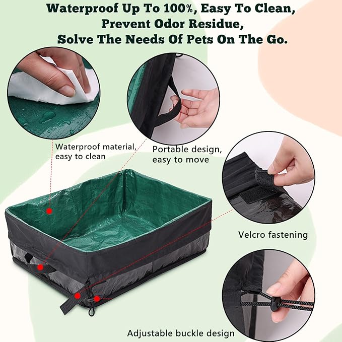 Travel Litter Box for Cats, Foldable Portable Litter Box, Leak Proof Cat Travel Carrier with Kitty Litter Scoop Bowl, Collapsible Waterproof Odor Free Easy Carrier for Car Outdoor