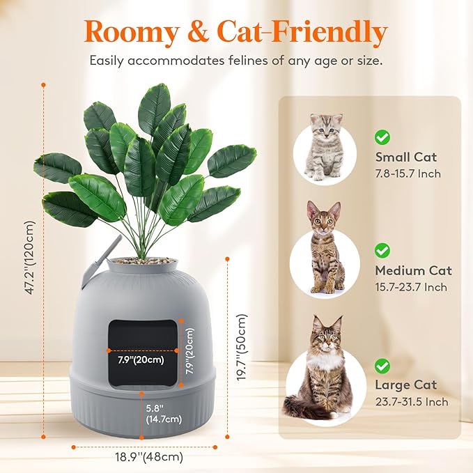 Lifewit 2 Pack Litter Box Cat with Faux Plant & Scoop, Hidden Enclosure Litter Tray with Odor Control & Carbon Filter in Living Room, Bedroom, Corner, Grey