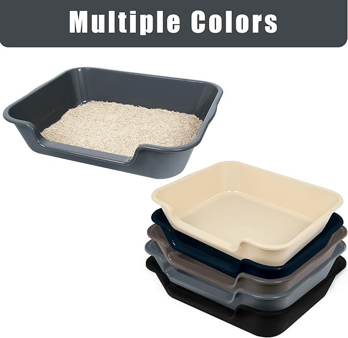 2 Pack of Extra Large Cat Litter Box (ABS Material), Low Entry Senior Litter Pen for Geriatric Kitty Big Cats, Jumbo Pet Safe Litter Boxes Tray for Indoor Pets Potty (Black, 20"L x 15.5"W)