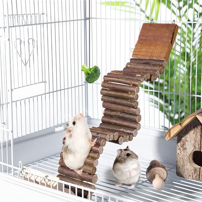 Hamiledyi Hamster Suspension Bridge Rat Long Bendy Bridge Wooden Climbing Ladder Cage Accessories for Syrian Hamster Gerbil Mouse Rat(21.6x2.7 inch(L*W))