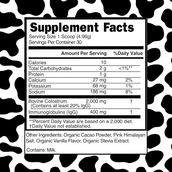 MINDHONEY Organic Colostrum | Premium Cacao Flavored Superfood Powder | Gut Health & Immunity, Skin & Hair, Anti-Aging, Performance & Recovery | Grass-Fed, Pasture-Raised | 30 Servings