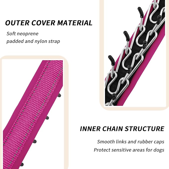 Martingale No Pull Dog Collar for Large Medium Small Dogs, Heavy Duty Nylon Reflective Adjustable Anti Pull Slip Collar with Buckle for Training Walking S Hot Pink
