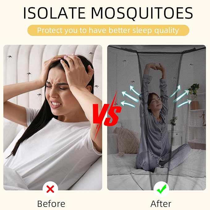 4 Corners Mosquito Net for Mosquiteros para Camas Bed Canopies Netting Bed Drapes Rectangular Mosquito Mesh for Camping Home Outdoor Travel(Black,L87 X W79 X H79 Inch,Opening)