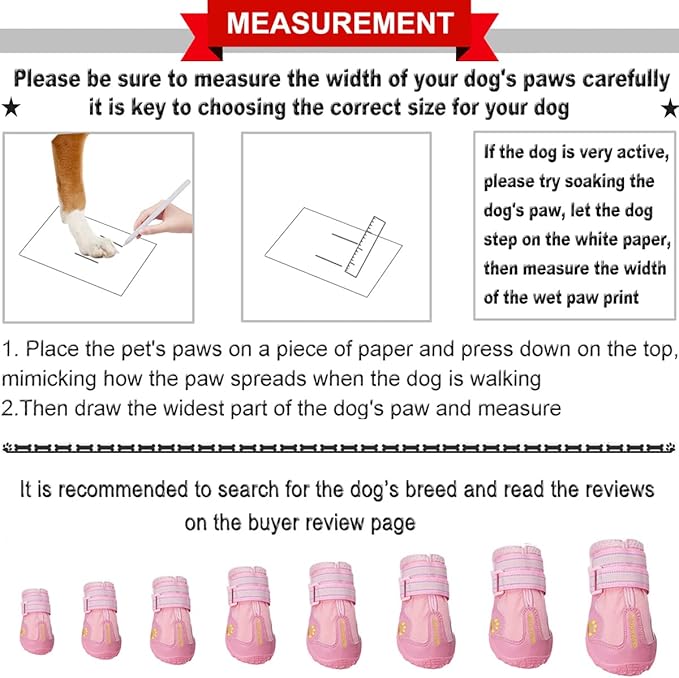 QUMY Dog Shoes for Large Dogs, Medium Dog Boots & Paw Protectors for Winter Snowy Day, Summer Hot Pavement, Waterproof in Rainy Weather, Outdoor Walking, Indoor Hardfloors Anti Slip Sole Pink 1