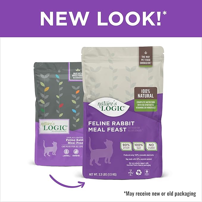 Nature's Logic Feline Chicken Meal Feast Cat Food - High-Protein Dry Food for Cats, 100% Natural Nutrition with Probiotics & Prebiotics - All Life Stages - Rabbit, 3.3lbs