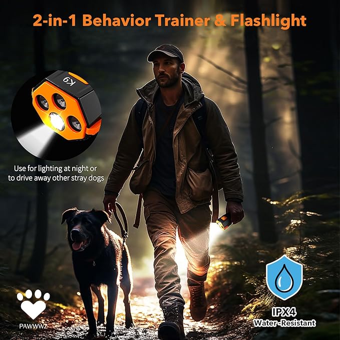 K9 Dog Bark Deterrent – Safe & Effective Ultrasonic Anti-Bark Device for Dogs, Non-Harmful, No Shock, Humane Training Tool for Dogs. Rechargeable 2-in-1 Training Tool with LED Flashlight.