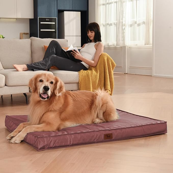 Outdoor Dog Bed for Medium Dogs, Waterproof Dog Crate Bed for Puppy Beds, Orthopedic Egg Crate Foam Pet Bed with Washable and Removable Oxford Cover, Pink