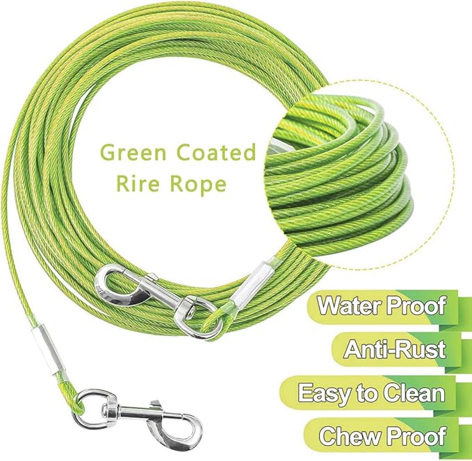 Tie Out Cable for Dogs,30FT Dog Leads,Heavy Duty Tie Out Cable for Large Dogs Up to 125lbs,Durable Dog Runner Tether Line for Outdoor,Yard