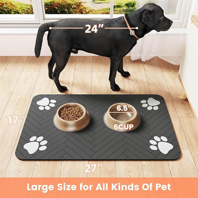 Pet Feeding Mat-Absorbent Pet Placemat for Food and Water Bowl, with Waterproof Rubber Backing, Quick Dry Water Dispenser Mat for Dog and Cat (16"x24", Blue)
