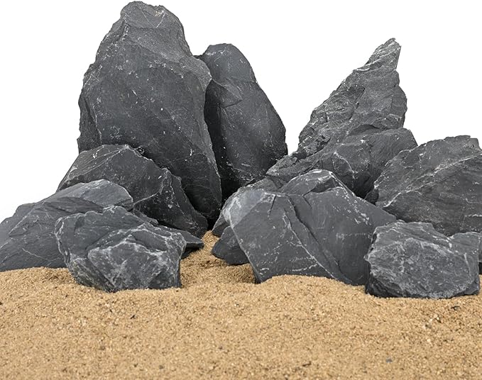 Natural Slate Stone Rocks 2 to 8 inch Aquariums Stone for Aquascaping,Terrariums, Reptile Enclosures,Paludariums,and Gardens-20lb