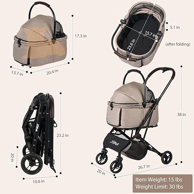Pet Stroller for Small and medlium Dogs, Dog Cat Stroller, Foldable carts, Carrier, One-Hand Automatic Folding, Puppy, Detachble Carrier (Misty Green)