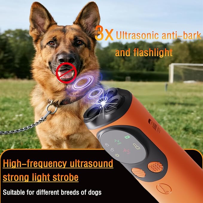 Dog Bark Deterrent Devices,3X Ultrasonic Anti-Barking &Torch 32ft Range Indoors Outdoors Dog Training Puppy Training Buttons Clicker Compared to Dog Whistle Barkshield Quiet Safe Rechargeable Compact