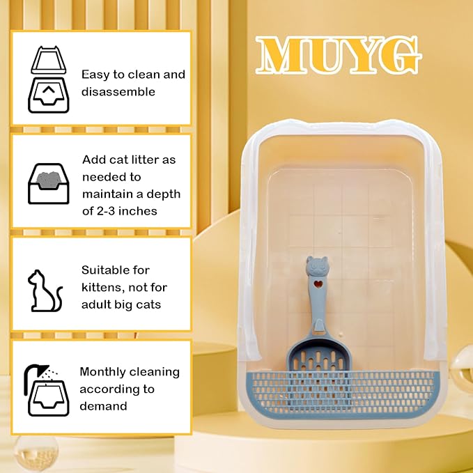 Open Cat Litter Box with High Side,Anti-Splashing Cats Litters Pan,Kitten Toilet with Litter Sifting Scoop,Semi-Enclosed Removable Kittens Litter for Boxes Easy to Clean No Odork(Khaki)