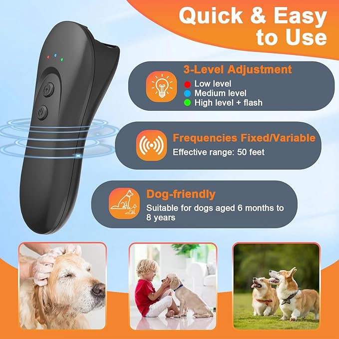 Dog Bark Deterrent Device,Ultrasonic Anti-Barking Devices with Sonic Emitters,Up to 15Ft Long Range & Rechargeable Bark Control,Safe for Dogs Training,Indoor & Outdoor(Black)