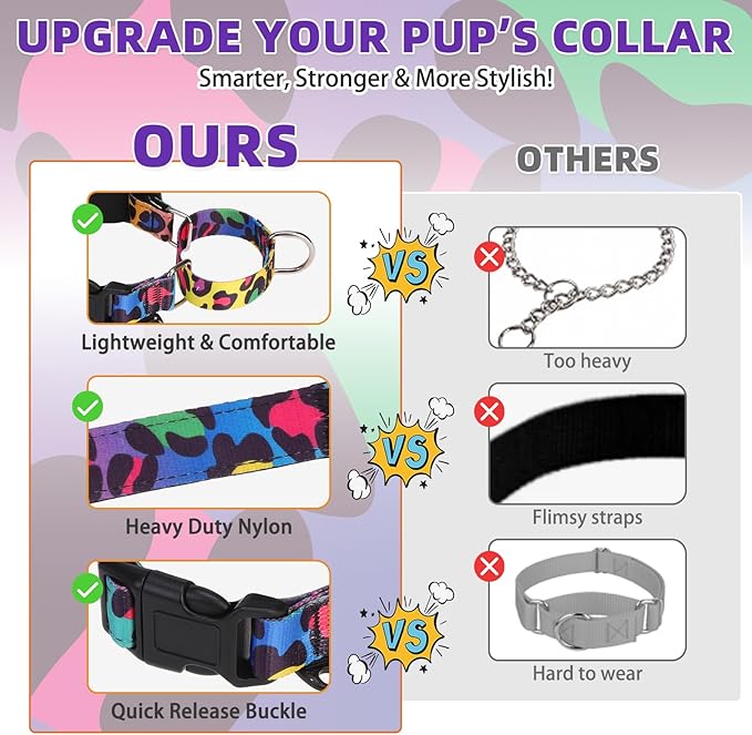 KOOLTAIL Martingale Collar for Dogs, Soft Padded Nylon Heavy Duty Dog Collar for Small Medium Large Dogs, Adjustable No Pull Durable Wide Puppy Training Collar with Pattern Design for Boys Girls, M