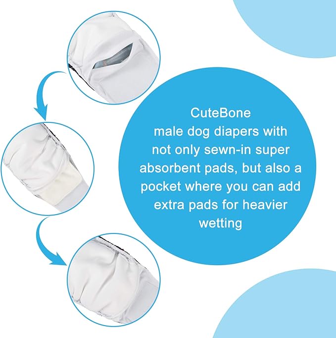 CuteBone Dog Diapers Male Washable Belly Band for Male Dogs Wraps 3pcs a Pack DM41L
