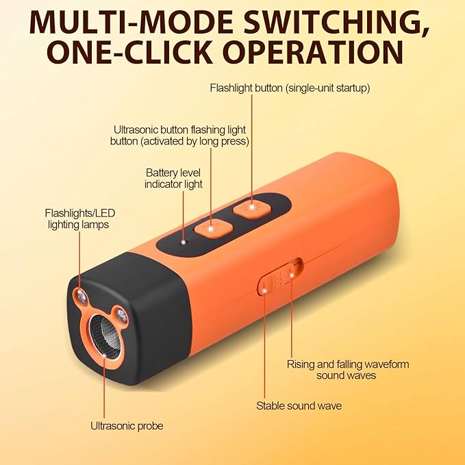 Dog Bark Deterrent Devices, Rechargeable Anti Barking Device for Dogs, 3 Modes & LED Light Ultrasonic Dog Trainer Indoor Outdoor, Suitable for Training to Improve Bad Behavior (Orange)