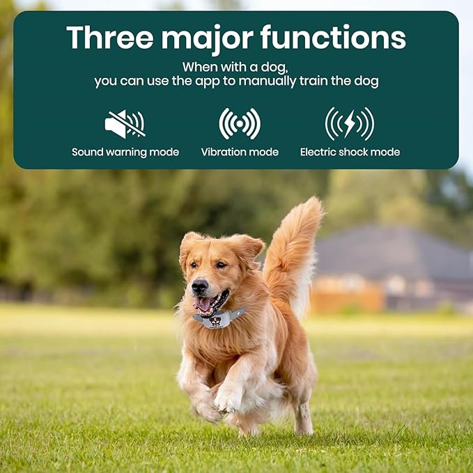 GPS Wireless Dog Fence & Training Collar – No Subscription, App Geo-Fence 3280ft, 60-164ft Bluetooth Training, 3 Correction Modes, Auto Sleep/Wake, Long Battery Life, 3-Dog Support