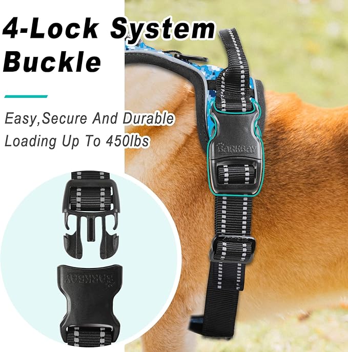 BARKBAY No Pull Dog Harness Large Step in Reflective Dog Harness with Front Clip and Easy Control Handle for Walking Training Running(Blue camo,S)