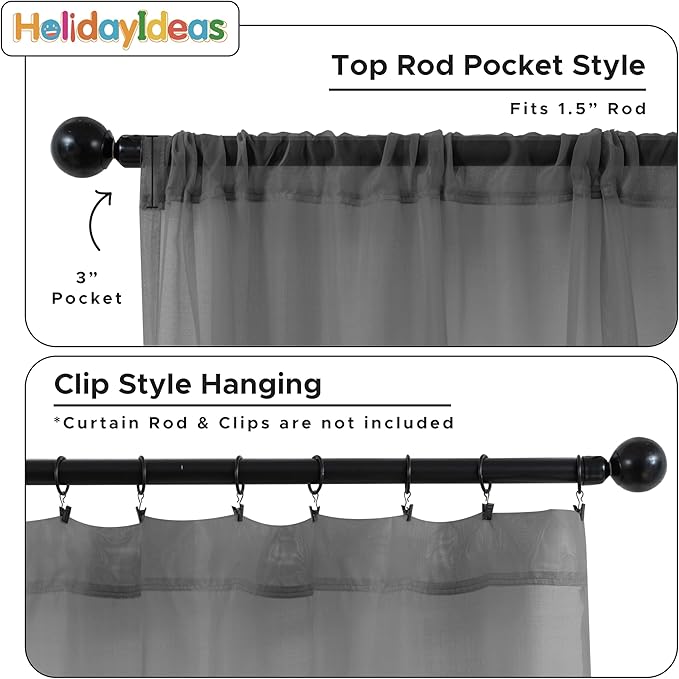 HolidayIdeas All Weather Outdoor Patio Curtains 8 Pcs Linen Look Rod Pocket Sheer Outdoor Curtains for Porch, Balcony, Gazebo, Pergolas, Cabana, Grey, 54x95 Inch