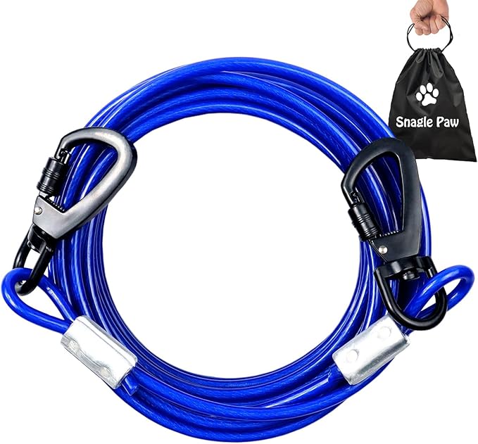 Tie Out Cable for Dogs, 15FT Lead for Yard Chew Proof, Heavy Duty With Superior Carabiner Clip for Large Dogs Up to 250lbs, Durable Runner for Yard or Camping