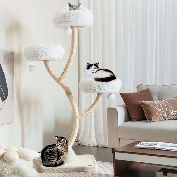 PETSITE 70" Tall Cat Tree, Cat Tower with Scratching Posts and Board, Multi-Level Cat Tower for Large Cats 20 lbs+ with 3 Cozy Perches and Dangling Balls, Modern Cat Tree for Indoor Cats Large Adult