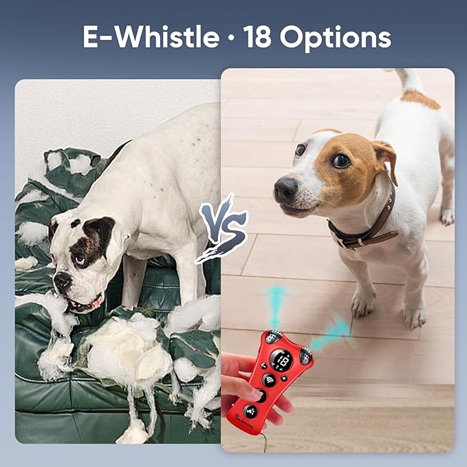 Adjustable Ultrasonic Dog Trainer–World's First Variable Frequency Pet Behavior Corrector with 10 Level Ultra Sound, 18 Dog Whistles, Anti-Bark Flashlight, Safe and Humane Deterrent (Red)