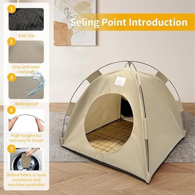BreezyDen Pop-Up Pet Tent – Portable Indoor/Outdoor Cat Tent, Waterproof Pet Hideaway for Cats & Small Dogs with Mesh Window, Anti-Slip Base & Washable Design (Coffee, XL (20 catties Kitten))