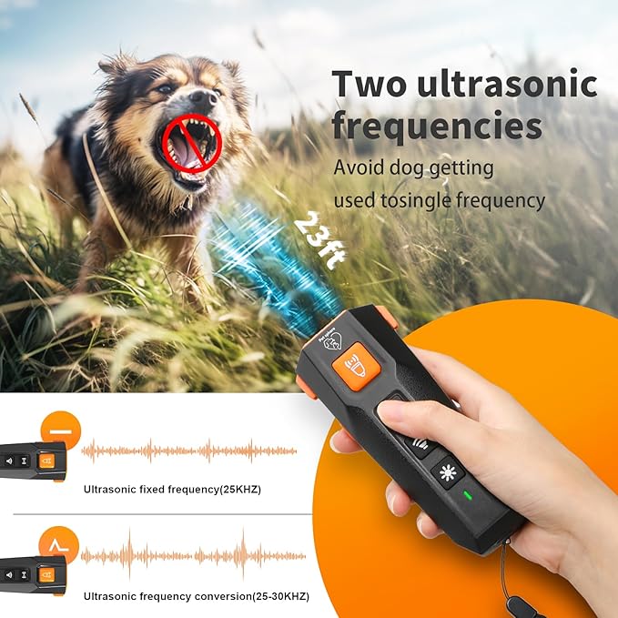 Dog Bark Deterrent Devices - Ultrasonic Dog Bark Deterrent - 4X Dog Barking Silencer with 23 FT Range - Ultrasonic Dog Barking Silencer - 2 in 1 Antibarking Device for Dogs
