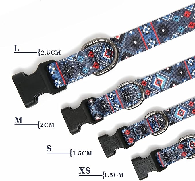 HEELE Dog Collar, Adjustable Soft Dog Collar for Small Medium Large Dogs,Bohemia Patterned Puppy Collars with Quick Release Buckle XS Length 8.5''-11''