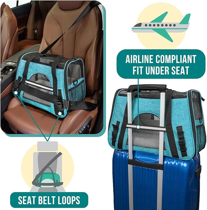 PetAmi Airline Approved Pet Carrier for Cat, Soft Sided Dog Carrier for Small Dog, Cat Travel Supplies Accessories Indoor Cat, Ventilated Pet Carrying Bag Medium Large Kitten Puppy, Large Heather Blue