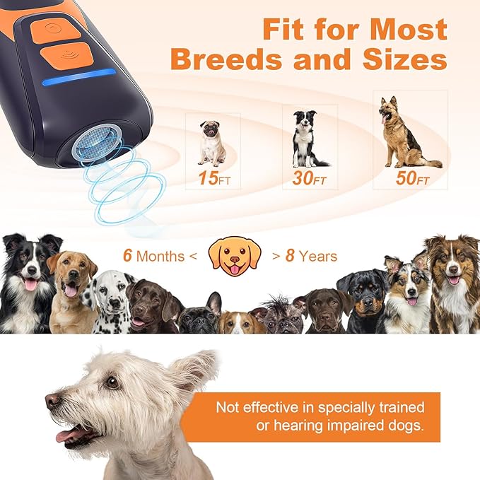 Dog Bark Deterrent Devices, Rechargeable Ultrasonic Anti Barking Device for Dogs, Dog Bark Control Devices 50FT Range Safe for Dogs & Human Portable Indoor Outdoor, Dog Training
