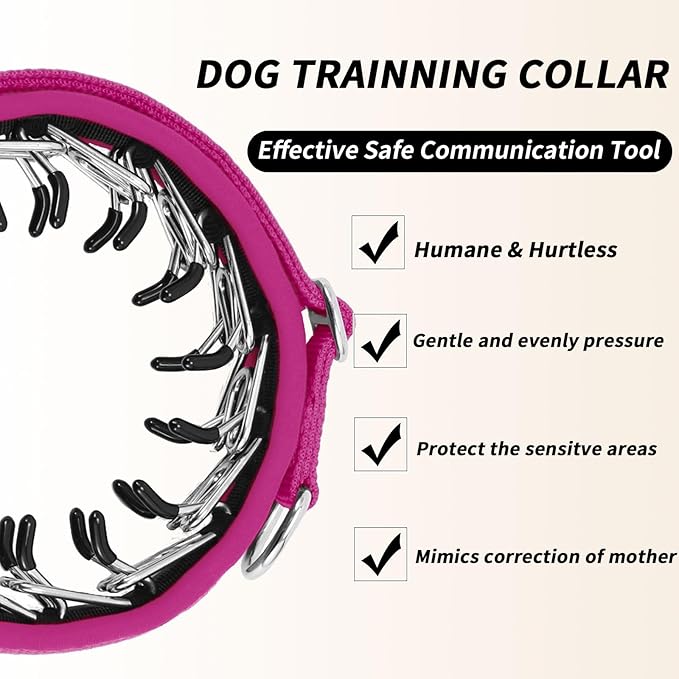 Martingale No Pull Dog Collar for Large Medium Small Dogs, Heavy Duty Nylon Reflective Adjustable Anti Pull Slip Collar with Buckle for Training Walking M Hot Pink