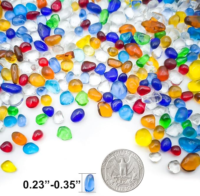 Keedolla 3 LB Glass Fish Tank Gravel Aquarium Fish Tank Stones, Betta Fish Bowl Rocks Gems Marbles Pebbles Gravel for Aquarium, Fish Tank, Vase Fillers, Succulent Plants Decor - Rainbow