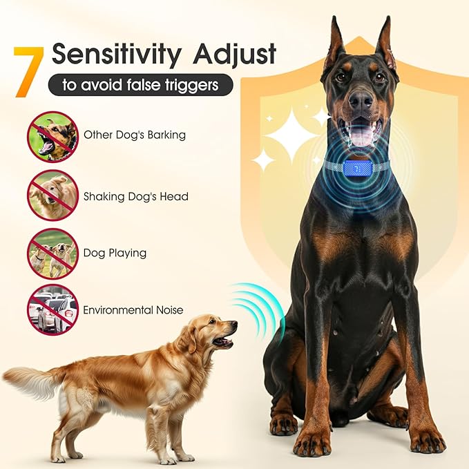Dog Bark Collar for Large Medium Small Dogs, Rechargeable No-Bark Collar, Smart Barking Collar, Effective Bark Collar with 7-Level Sensitivity, 3 Beep & Vibration Modes, Waterproof, SkyBlue