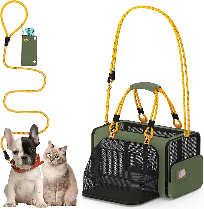 PAWZIDEA Expandable Pet Carrier w/ID Card, 18″×11″×11″ Small Dog Carrier TSA Airline Approved, Top Load Cat Carrier for 2 Cats Under Seat, Soft-Sided Collapsible Puppy & Animal Travel Bag, up 15 lbs