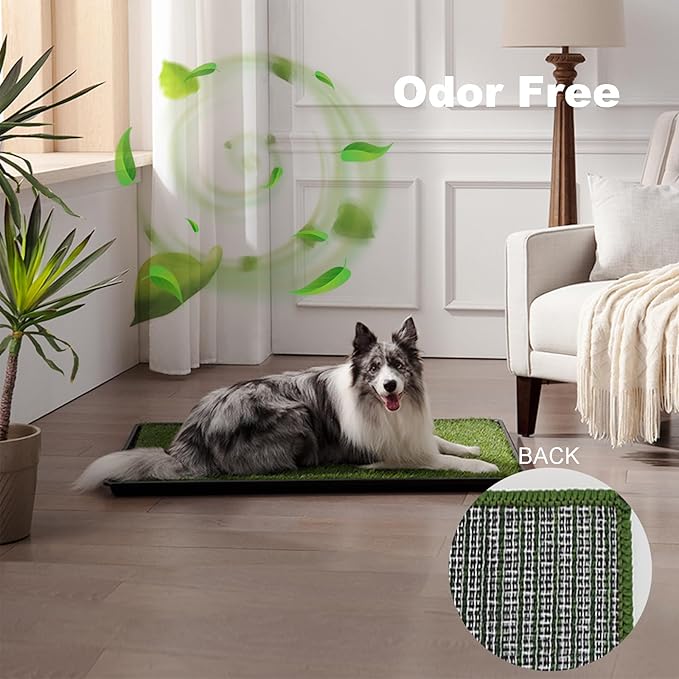 Dog Grass Pad with Tray Small 23" x 16", Dog Potty (No Grate) with Ultra-Absorbent Artificial Grass for Dogs with Hemmed Edge, Pee Pads for Dogs, Odor Free, Litter Box for Balcony