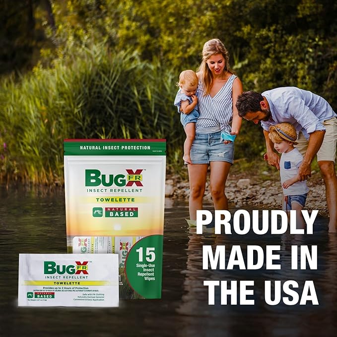 CoreTex Bug X FR DEET-Free Insect Repellent Wipes - Pack of 25 Single-Use, Naturally Derived Geranium Oil Bug Wipes - Protects Against Flies, Fleas & Mosquitoes - Travel Mosquito Repellent Towelettes