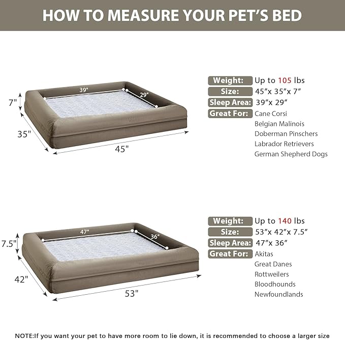 WNPETHOME XXL Extra Large Dog Bed, Washable Dog Couch with Removable Waterproof Cover, Orthopedic Large Pet Sofa Bed with Bolster Sides for Sleeping