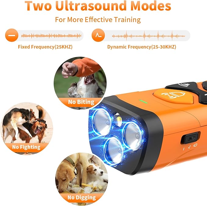 Ultrasonic Dog Trainer Dog Bark, Deterrent Devices for Own or Neighbor's Puppy, Device Safe & Effective Portable Anti Barking Device for Dogs Indoor Outdoor Use Orange Black