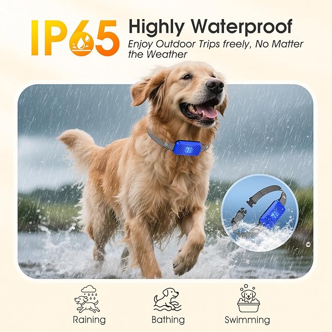 Dog Bark Collar for Large Medium Small Dogs, Rechargeable No-Bark Collar, Smart Barking Collar, Effective Bark Collar with 7-Level Sensitivity, 3 Beep & Vibration Modes, Waterproof, SkyBlue
